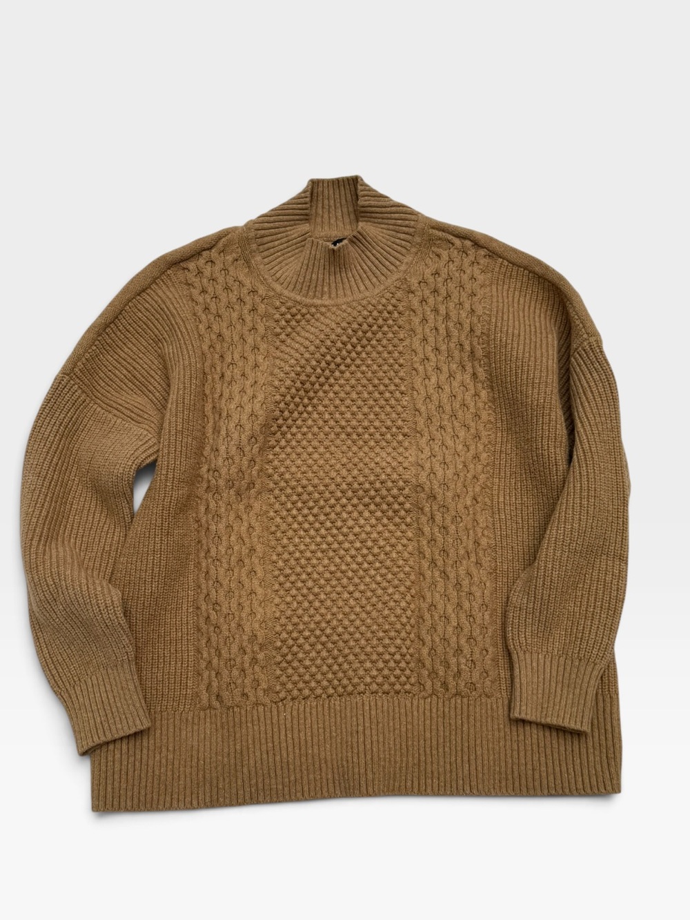 GAP Camel Tan Mixed Stitch Cable Knit Mock Neck Oversized Sweater Women L